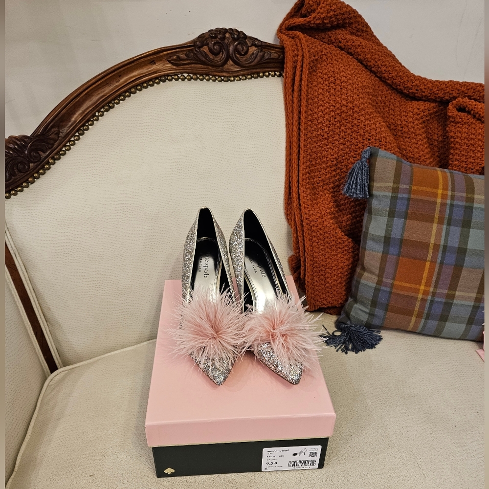 Kate Spade Marabou heels glitter